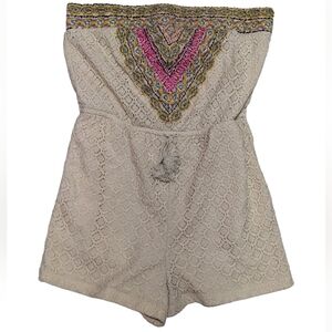 Xhilaration Women's Medium Boho Beige & Colorful Aztec Sleeveless Pull On Romper